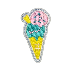 Colorful double-scoop ice cream embroidered patch with pink and green thread for DIY clothing
