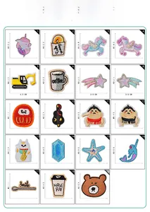 Set of 19 assorted unicorn and coffee self-adhesive embroidered patches with sizes