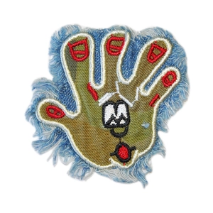 Denim skull hand embroidery patch with cartoon eye and letter M for street wear clothing
