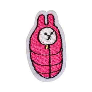 Cartoon pink rabbit embroidered iron-on patch with yellow bell for clothing DIY