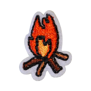 Detailed campfire embroidery patch with three-color flames for DIY clothing decoration