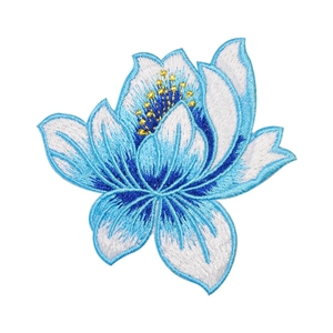 Exquisite four-leaf clover flower embroidery patch with blue and white silk threads