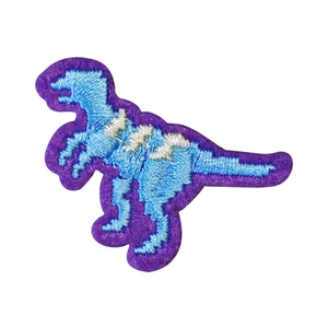 Blue dinosaur embroidered patch with purple trim for DIY clothing decoration