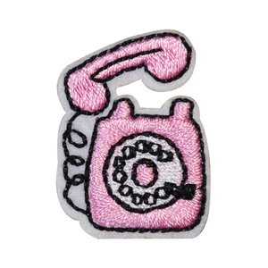 Pink retro telephone heart embroidery patch for DIY clothing repair and decoration