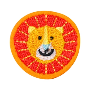Cartoon lion head embroidered patch with orange border for clothing decoration