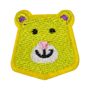 Cute green cartoon animal embroidered patch with yellow border for clothes decoration