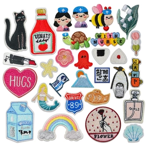 Cartoon Cartoon Embroidered Patches For Clothing DIY Heart Animal Flower Applique Polyester Embroidery Sewing Supplies Patch