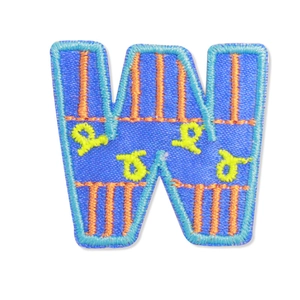 Parche bordado letra W azul y naranja para reparación de ropa y decoración de DIY