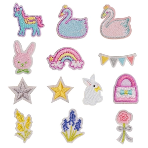 Polyester Embroidered Patches Cartoon Animal Flower Unicorn Swan Rainbow Star Iron On Self Adhesive DIY Clothing Patch
