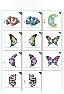 Detailed assortment of butterfly and moon embroidery patches with precise size dimensions