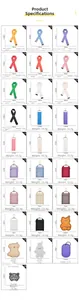 Detailed size specifications for canvas keychains and lanyards in various pastel colors