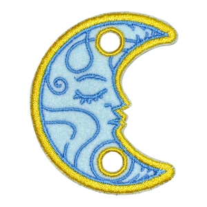 Blue crescent moon embroidery patch with golden edges for shoes and DIY sewing crafts