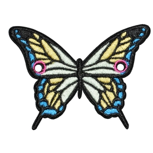 Colorful butterfly embroidery patch with detailed multi-color stitching on a white background