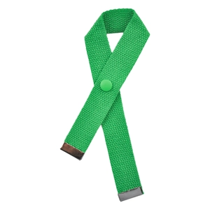 Bright green woven canvas strap with metal ends and a plastic snap button for bags