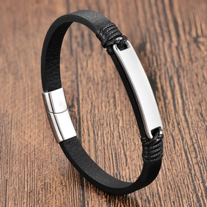 Bracelet en Cuir Tressé pour Hommes Avec Fermoir Magnétique en Acier Inoxydable Noir Multicouche Bijoux Minimalistes