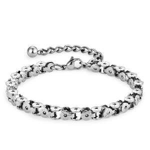 Doppellagiges Herrenarmband aus Edelstahl mit Ledergeflecht und verstellbarer Gliederkette