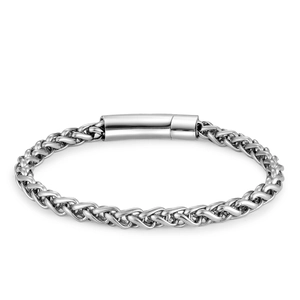 Bracelet double couche pour homme en cuir tressé noir et chaîne en acier inoxydable