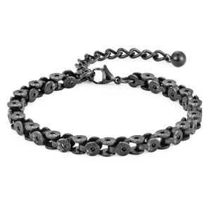 Schwarzes Edelstahl-Armband im Industrial-Punk-Stil mit mechanischen Fahrradkettengliedern