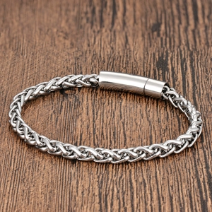 Bracelet Tressé en Cuir Véritable et Acier Inoxydable 316L pour Hommes Double Couche Bijoux en Cuir Fait Main Avec Fermoir Magnétique Noir