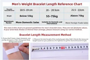 Men's leather anchor bracelet size chart with detailed wrist measurement guidelines
