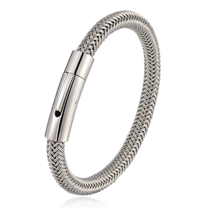 Bracelet minimaliste en maille d'acier argentée avec fermoir magnétique poli pour homme