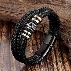 Bracelet Homme Multicouche en Cuir Tressé Avec Fermoir Magnétique en Acier Inoxydable Sangle de Main en Cuir Véritable