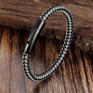 Bracelet tissé minimaliste en acier inoxydable pour homme avec fermoir magnétique noir