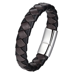 Bracciale da uomo in pelle nera intrecciata con chiusura magnetica in acciaio inossidabile
