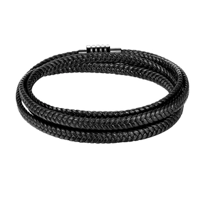 Bracelet multicouche pour homme en cuir tressé noir avec un fermoir magnétique de qualité