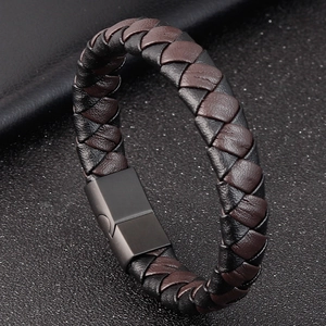 Bracelet en Cuir Tressé Vintage pour Homme Avec Fermoir Magnétique en Acier Inoxydable Noir Marron Accessoire Business Décontracté