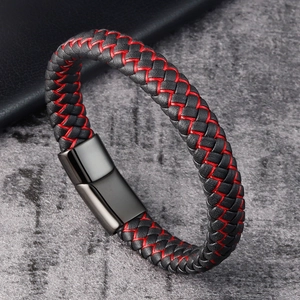 Men Woven Leather Bracelet Stainless Steel Magnetic Buckle Minimalist Braided Hand Strap Trendy Punk Jewelry Gift For Men