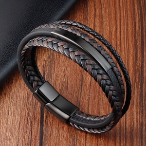 Men Multi-layer Braided Leather Bracelet Stainless Steel Magnetic Clasp Punk Vintage Cuff Bangle Wristband Jewelry
