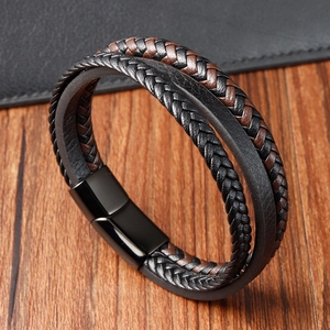 Men Handmade Leather Bracelet 316L Stainless Steel Magnetic Buckle Multi-Layer Braided Casual Vintage Jewelry Gift For Men