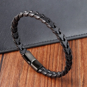 Men's Minimalist Black Braided Leather Bracelet With 316L Stainless Steel Magnetic Clasp Cool Masculine Hand Jewelry
