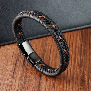 Minimalist Braided Leather Bracelet For Men With Stainless Steel Magnetic Clasp Fashion Jewelry Wristband Gift