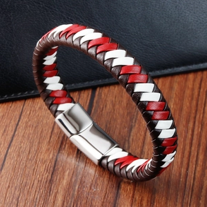 Bracelet en Cuir Véritable Tressé à la Main Vintage Avec Fermoir Magnétique en Acier Inoxydable 316L Homme Unisexe Bijoux