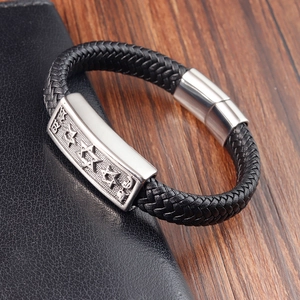 Men's braided leather bracelet with stainless steel hexagram star magnetic clasp