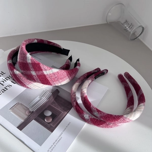 Serre-tête Rembourré à Carreaux Rouges Rétro pour Femmes Style Français en Tissu de Laine pour Noël Nouvel An Accessoires Cheveux
