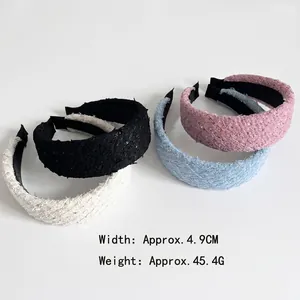 Elegant tweed wide headband set with sequins for women in black white pink and blue colors