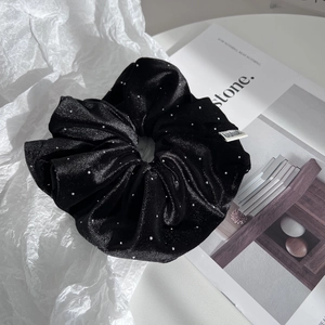 Korean Style Black Velvet Oversized Scrunchie Rhinestone Hair Tie Elegant Fashion Headwear Hair Accessories For Women