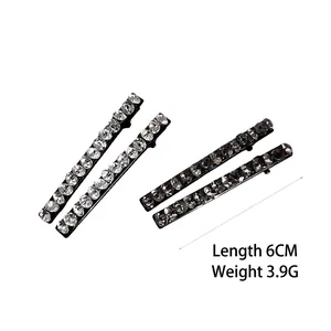 Elegant Czech rhinestone hair clip set in black metal finish for women, length 6cm