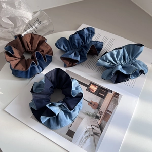 Französisch Elegante Denim Stoff Große Haargummis Für Damen Einfache Vintage Gefaltete Haargummis Handgefertigte Farbblock Haarseil Haarschmuck