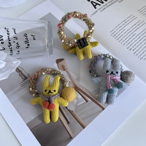 Lot de chouchous lapin mignon avec figurines en tricot jaune et gris pour l'automne