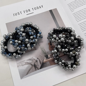 Élastiques à Cheveux en Cristal et Künstliche Perles de Culture pour Femmes Haute Élasticité Bandeaux Perlés Bleu Gris Accessoires Cheveux Luxe