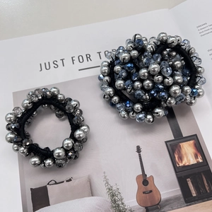 Lot d'élastiques à cheveux élégants avec perles et cristaux bleus brillants pour femmes