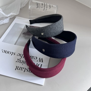 Women Minimalist Fabric Wide Headband Solid Color Knit Hairband With Metal Button Elegant Daily Hair Accessories