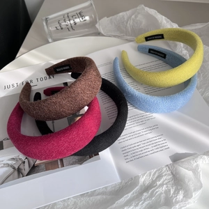 Women Knitted Padded Headband Autumn Winter Thick Sponge Hair Band Solid Color Retro Wide Hair Hoop Handmade Headpiece
