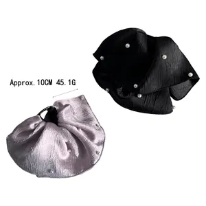 Elegant pleated fabric hair claw clips with pearls in black and lavender colors