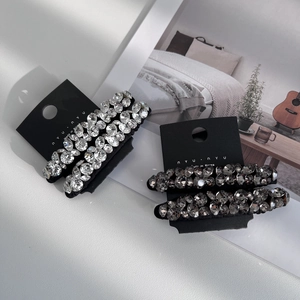 Set di fermagli per capelli in stile coreano con strass scintillanti in bianco e grigio
