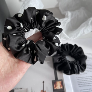 Classic black satin scrunchie set with white polka dots for elegant women hair styling